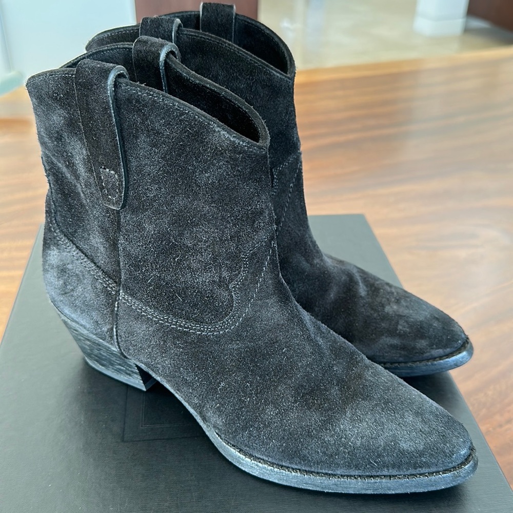 SAINT LAURENT western style suede booties WITH BOX